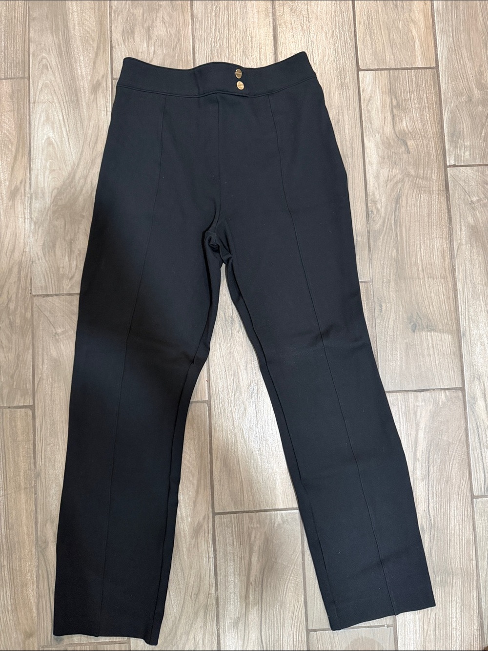 SPANX Black Slim Ponte Trousers with Gold Buttons